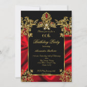 60thエレガント誕生日パーティシルクルビーレッド金ゴールド2 招待状 (正面)