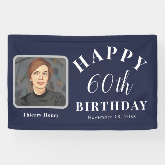 60thエレガント誕生日パーティバナー（写真あり） 横断幕 (横)