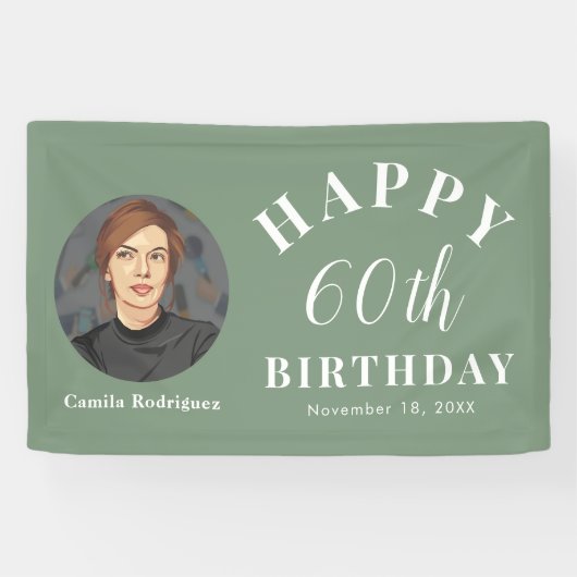 60thエレガント誕生日パーティバナー（写真あり） 横断幕 (横)
