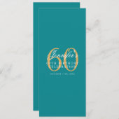 60thエレガント誕生日パーティメニュー金ゴールドターコイズ 招待状 (正面/裏面)