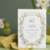 60thエレガント誕生日パーティーフローラ水彩 招待状