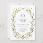 60thエレガント誕生日パーティーフローラ水彩 招待状 (正面)