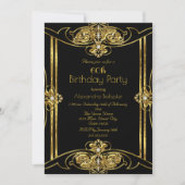 60thエレガント誕生日パーティー追加フォト金ゴールドブラック 招待状 (正面)