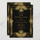 60thエレガント誕生日パーティー追加フォト金ゴールドブラック 招待状 (正面/裏面)