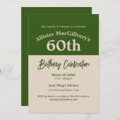 60thカジュアル誕生日招待状for Him - Green 招待状 (正面/裏面)