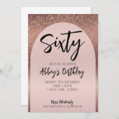 60thグリッターバラ金ゴールドフレイクアーチ誕生日招待状 招待状 (正面/裏面)