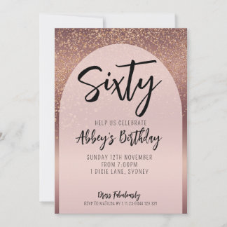 60thグリッターバラ金ゴールドフレイクアーチ誕生日招待状 招待状