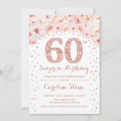 60thサプライズ誕生日パーティー – ホワイトローズ金ゴールド 招待状 (正面)