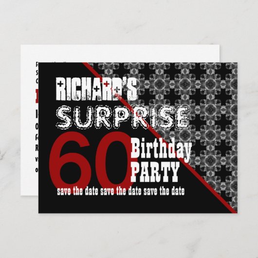 60thサプライズ誕生日日付を保存する斜めW60F 案内ポストカード (正面/裏面)