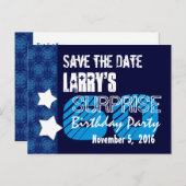 60thサプライズ誕生日日付を保存する青い星 案内ポストカード (正面/裏面)
