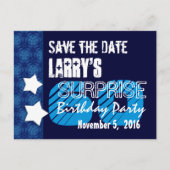 60thサプライズ誕生日日付を保存する青い星 案内ポストカード (正面)