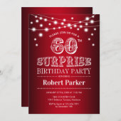 60thサプライズ誕生日 – ブラックレッドホワイト 招待状 (正面/裏面)
