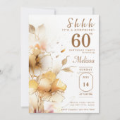 60thサプライズ金ゴールド花水彩誕生日 招待状 (正面)