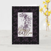 60thスタイリッシュ誕生日カード紫と黒 カード (黄色い花)