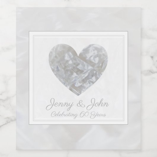 60thダイヤモンド結婚の記念日のハートカスタム ワインラベル (シングルラベル)