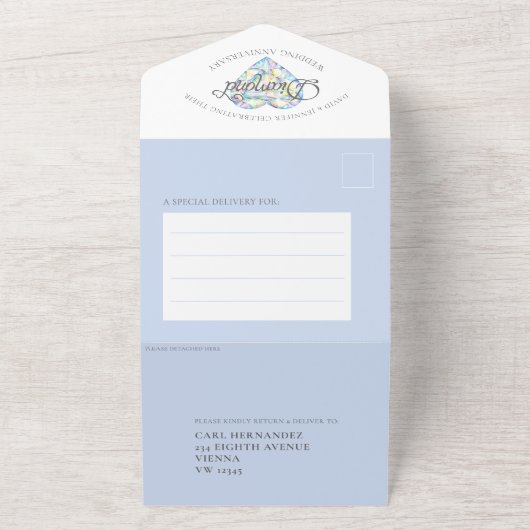 60thダイヤモンド結婚の記念日のハート水彩 オールインワン招待状 (外側)