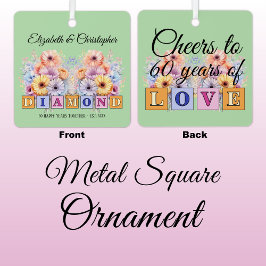 60thダイヤモンド記念日の花グリーン メタルオーナメント