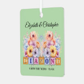 60thダイヤモンド記念日の花グリーン メタルオーナメント (正面左)