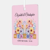 60thダイヤモンド記念日の花ピンク メタルオーナメント (正面左)