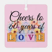 60thダイヤモンド記念日の花ピンク メタルオーナメント (裏面)