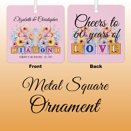 60thダイヤモンド記念日の花ピンク メタルオーナメント