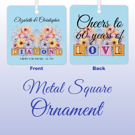60thダイヤモンド記念日の花ブルー メタルオーナメント