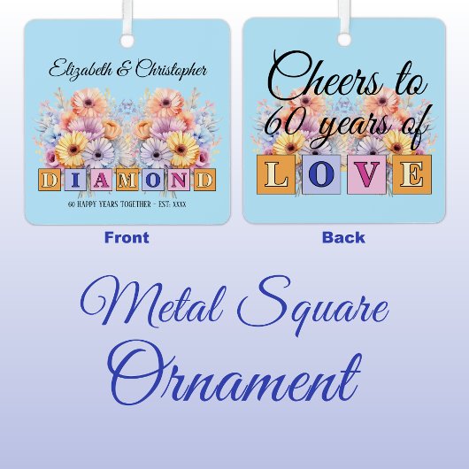 60thダイヤモンド記念日の花ブルー メタルオーナメント