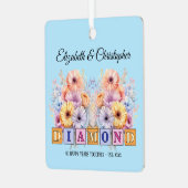 60thダイヤモンド記念日の花ブルー メタルオーナメント (正面左)