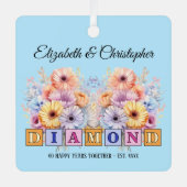 60thダイヤモンド記念日の花ブルー メタルオーナメント (正面)