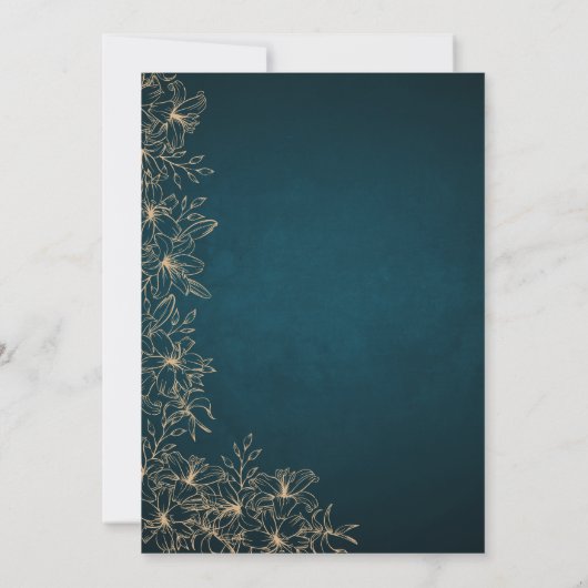 60thティール（緑がかった色）モダン&金ゴールドフローラサプライズ誕生日 招待状 (裏面)