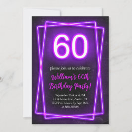 60thネオンライトレトロブラックシック60th誕生日 招待状