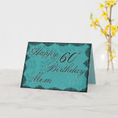 60thハッピーバースデーカード – ティール(緑がかった色)ヴィンテージレース カード (黄色い花)