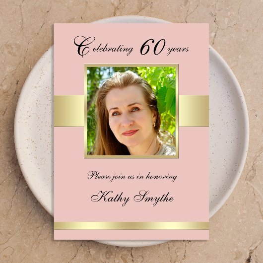 60thバラ金ゴールドフォト誕生日パーティーへの招待 招待状
