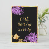 60thバースデーティーパーティーブラック金ゴールド紫 招待状 (スタンド正面)