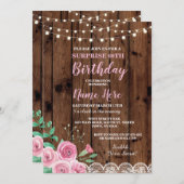 60thバースデーパーティサプライズフローラピンク招待状 招待状 (正面/裏面)