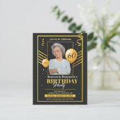 60thバースデーパーティフォトブラック金ゴールド招待状 ポストカード (スタンド正面)