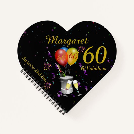 60thバースデーパーティーお祝いブラックゲスト ノートブック (正面)