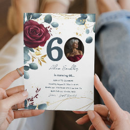 60thバースデーパーティーと赤いバラと青 招待状