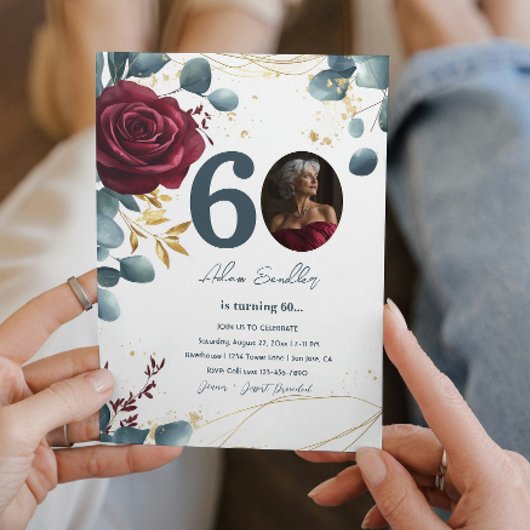60thバースデーパーティーと赤いバラと青 招待状