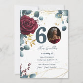 60thバースデーパーティーと赤いバラと青 招待状 (正面)
