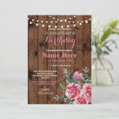 60thバースデーパーティーウッドフラワーフローラピンク招待状 招待状 (スタンド正面)
