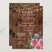 60thバースデーパーティーウッドフラワーフローラピンク招待状 招待状 (正面/裏面)
