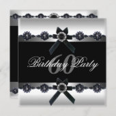 60thバースデーパーティーシルバー白黒ダイヤモンド 招待状 (正面/裏面)