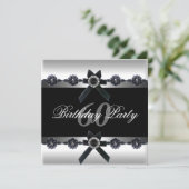 60thバースデーパーティーシルバー白黒ダイヤモンド 招待状 (スタンド正面)