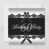 60thバースデーパーティーシルバー白黒ダイヤモンド 招待状 (正面)