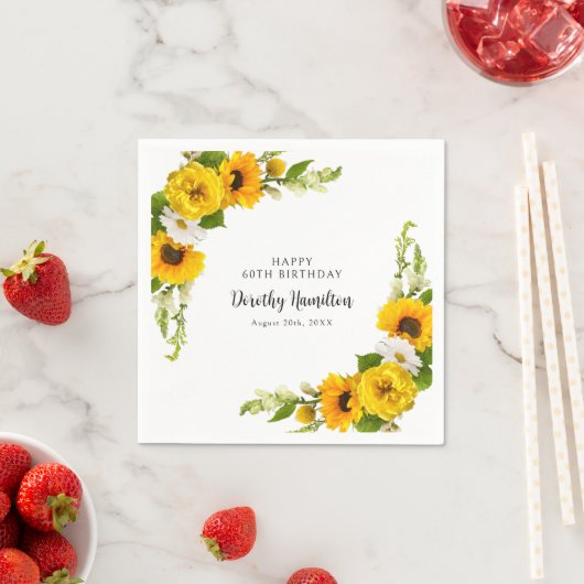 60thバースデーパーティースマフラワーデイジーカスタム スタンダードカクテルナプキン (インサイチュ)
