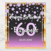 60thバースデーパーティーダイヤモンドグリッターパープルブラック ワインラベル (シングルラベル)