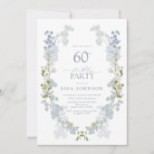 60thバースデーパーティーダスティーエレガントブルーフローラ 招待状 (正面)