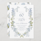 60thバースデーパーティーダスティーエレガントブルーフローラ 招待状 (正面/裏面)