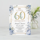 60thバースデーパーティーダスティーエレガントブルーフローラ 招待状 (スタンド正面)